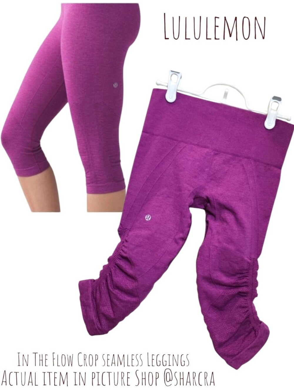 Lululemon Women's In The Flow Crop Sport Leggings Heathered Regal Plum Purple 2